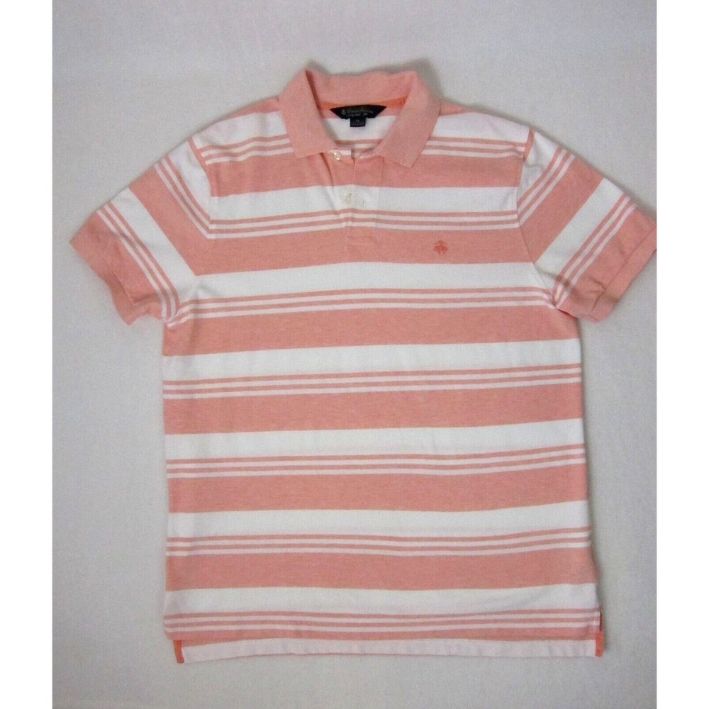 Brooks Brothers Coral Peach Stripe Original Fit Short Sleeve Polo Shirt Sz XL